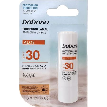 Babaria Aloe Protector Labial Spf 30 Protector labial solar hidratante y antiinflamatorio 5,7 ml