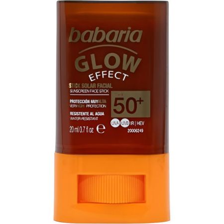 Babaria Glow Effect Stick Solar Facial Spf 50+ Stick solar facial resistente al agua potencia el bronceado combatiendo signos de envejecimiento 20 gr