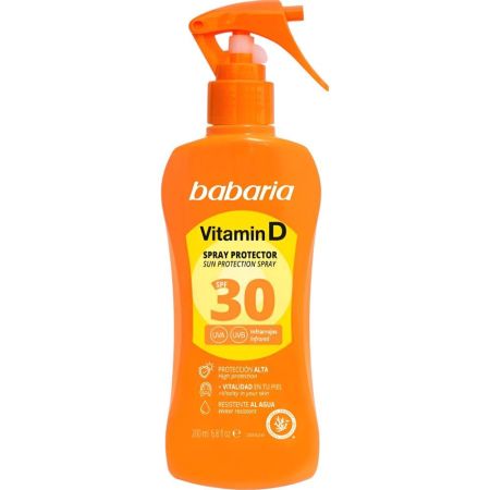 Babaria Vitamin D Spray Protector Spf 30 Spray solar resistente al agua protege y revitaliza con activo antiarrugas 200 ml