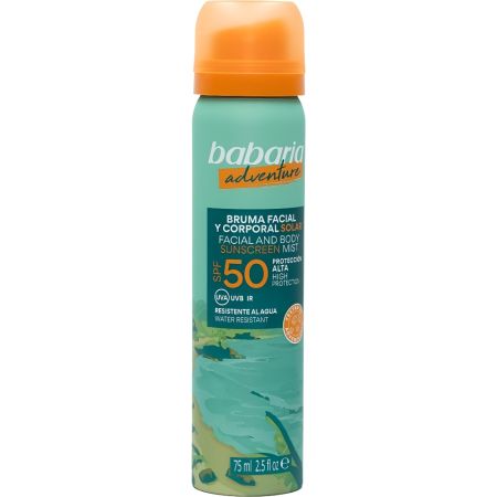 Babaria Adventure Bruma Facial Y Corporal Spf 50+ Edición Limitada Bruma solar de rápida absorción resistente al agua y al sudor perfecto para deportistas 75 ml