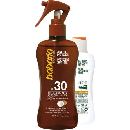 Babaria Aceite Protector Spf 30 + Aloe Bálsamo Después Del Sol Pack Set de protección solar completo bronceador para antes y después del sol