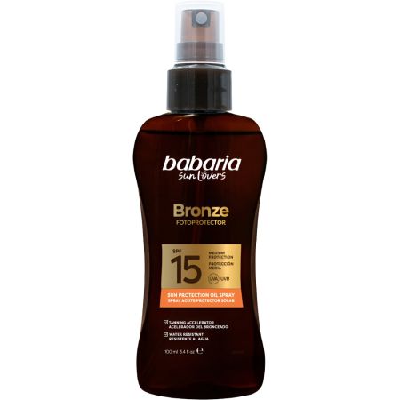 Babaria Bronze Fotoprotector Spray Aceite Protector Solar Spf 15 Aceite bronceador solar corporal resistente al agua acelera el bronceado para un acabado más rápido e intenso