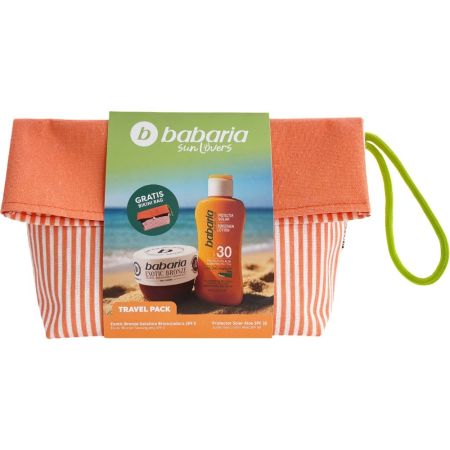 Babaria Sun Lovers Travel Pack Neceser Set de protección solar corporal resistente al agua hidrata ofreciendo un bronceado exótico