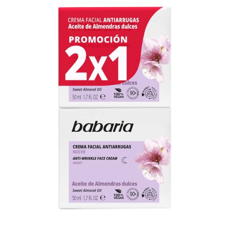 Babaria Crema Facial Antiarrugas Noche 2x1 Crema de noche antiarrugas con aceite de almendras dulces 2x50 ml