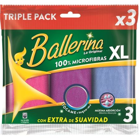 Ballerina Bayeta La Original Triple Pack Bayeta de microfibra máxima absorción multiusos con extra de suavidad 3 uds