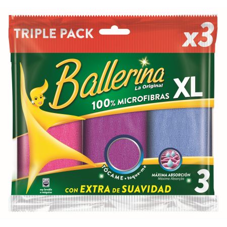 Ballerina Bayeta La Original Triple Pack Bayeta de microfibra máxima absorción multiusos con extra de suavidad 3 uds