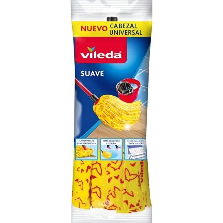 Vileda Fregona Suave Cabezal Universal Recambio Fregona de tiras y microfibra ofrece absorción rápida para acceder y limpiar esquinas y rincones