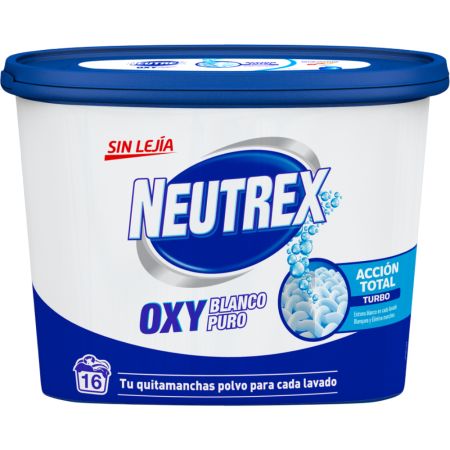 Neutrex Quitamanchas Oxy Blanco Puro Polvo Quitamanchas sin lejía elimina manchas y recupera el blanco de la ropa 16 lavados 560 gr