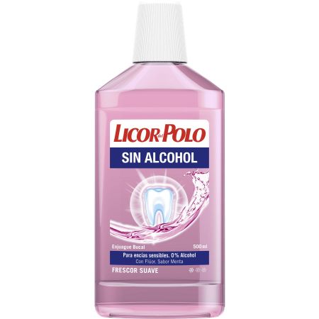 Licor Del Polo Sin Alcohol Enjuage Bucal Colutorio con flúor para encías sensibles frescor suave con sabor menta 500 ml