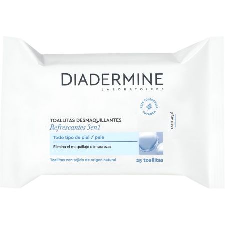 Diadermine Refrescantes Toallitas Desmaquillantes Formato Especial Toallitas desmaquillantes limpian y refrescan para rostro ojos y labios 25 uds