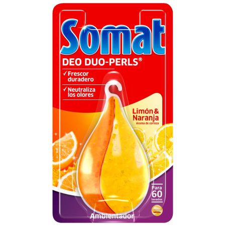 Somat Deo Duo-Perls Ambientador Ambientador para lavavajillas frescor duradero aroma a corteza limón y naranja 60 lavados