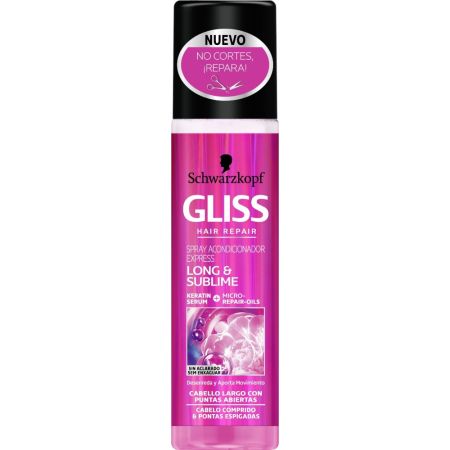 Gliss Long & Sublime Spray Acondicionador Express Acondicionador sin aclarado desenreda suaviza y aporta movimiento con keratina para cabello largo 200 ml