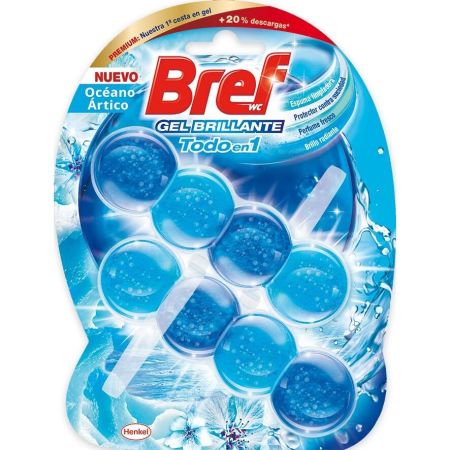 Bref Colgador Wc Gel Brillante Todo En 1 Océano Ártico Premium Colgador wc neutralizador de olores ofrece brillo radiante y fragancia