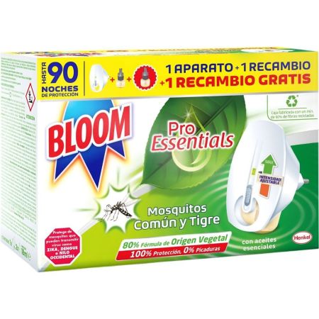 Bloom Insecticida Pro Essentials Mosquitos Formato Especial Insecticida eléctrico 100% de protección con aceites esenciales 1 aparato + 2 recambios