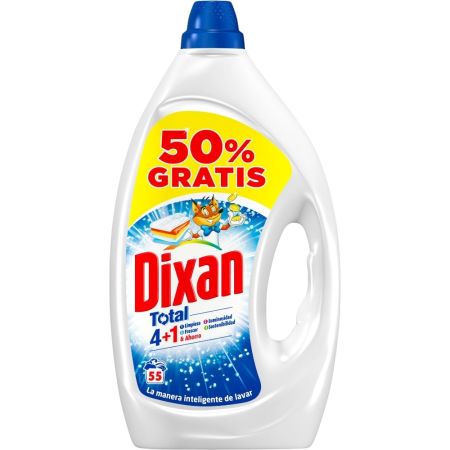 Dixan Detergente Total 4+1 & Ahorro Formato Especial Detergente líquido con gran poder de limpieza para luminosidad frescor y sostenibilidad 55 lavados 2475 ml