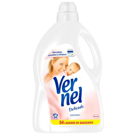 Vernel Delicado Suavizante Suavizante líquido con aroma y frescor duradero 54 lavados 2430 ml