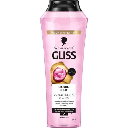 Gliss Liquid Silk Champú Brillo Champú con ceramidas y seda para cabellos apagados y sin vida proporciona un brillo natural 250 ml