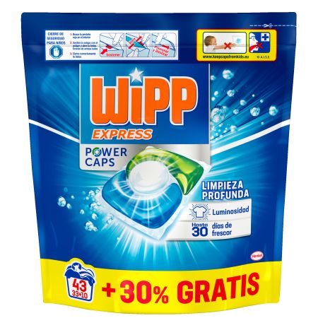 Wipp Express Detergente Power Caps Limpieza Profunda Formato Especial Detergente en cápsulas para una limpieza profunda explosión floral 43 lavados