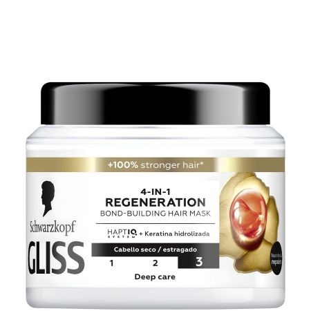 Gliss 4-In-1 Regeneration Bond-Building Hair Mask Mascarilla regeneradora repara intensamente sin apelmazar y reduce la rotura para cabello seco 400 ml