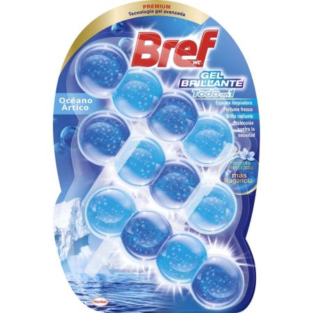Bref Colgador Wc Gel Brillante Todo En 1 Océano Ártico Premium Colgador wc neutralizador de olores ofrece limpieza frescor y aroma duradero protegiendo contra la cal 42 gr