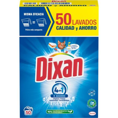 Dixan Detergente En Polvo 4en1 +Ahorro Detergente en polvo proporciona frescor y luminosidad para todo tipo de tejidos y colores