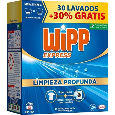 Wipp Express Express Limpieza Profunda Formato Especial Detergente en polvo elimina incluso manchas más difíciles combatiendo malos olores 39 lavados 1950 gr