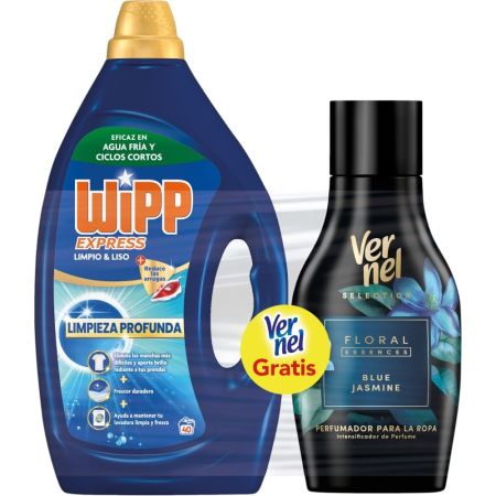Wipp Express Detergente Limpieza Limpio & Liso+Perfumador Vernel Gratis Pack regalo para el lavado de la ropa ofrece la mejor limpieza reduciendo arrugas incluso en agua fría con aroma a flores