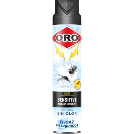 Oro Insecticida Sensitive Moscas Y Mosquitos Sin Olor Insecticida hipoalergénico eficaz en segundos ofrece acción inmediata contra rodo tipo de insecto voladores 750 ml