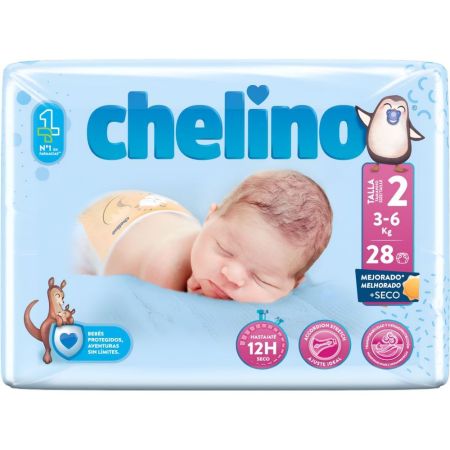 Chelino Pañales 3-6 Kg Talla 2 Pañal para recién nacido rápida absorción antifugas porporciona libertad de movimiento 28 uds