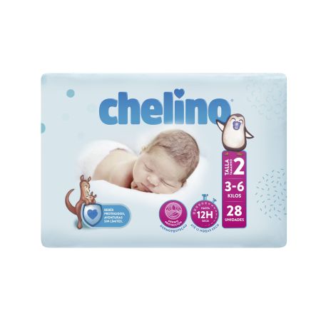 Chelino Pañales 3-6 Kg Talla 2 Pañales para recién nacido rápida absorción antifugas porporciona libertad de movimiento 28 uds