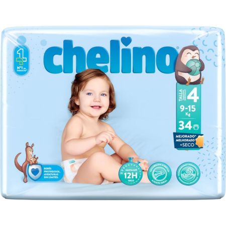 Chelino Pañales 9-15 Kg Talla 4 Pañal de rápida absorción antifugas porporciona libertad de movimiento 34 uds