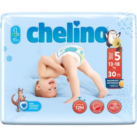 Chelino Pañales 13-18 Kg Talla 5 Pañal de rápida absorción antifugas porporciona libertad de movimiento 30 uds