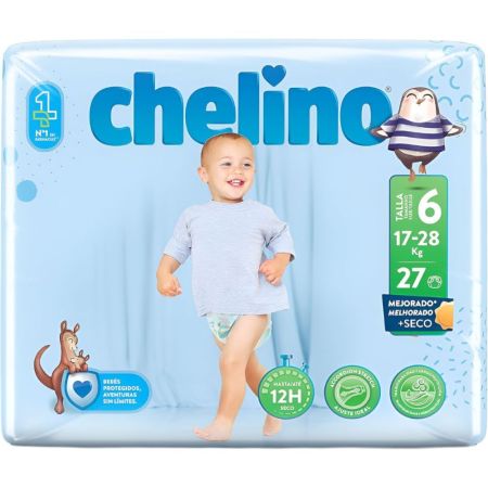 Chelino Pañales 17-28 Kg Talla 6 Pañal de rápida absorción antifugas porporciona libertad de movimiento 27 uds