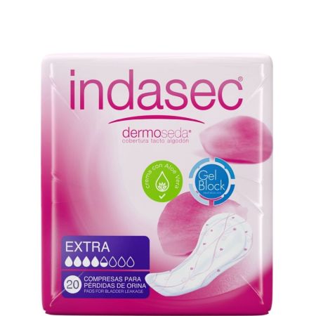 Indasec Compresas Dermo Seda Extra Compresa antifugas y antiolores con doble núcleo absorbente 24 uds