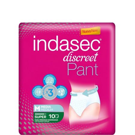 Indasec Pant Discreet Super Talla M Pant antifugas y antiolores con núcleo absorbente para pérdidas moderadas 10 uds