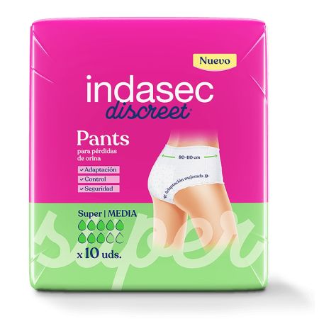 Indasec Pant Discreet Super Talla M Pant antifugas y antiolores con núcleo absorbente para pérdidas moderadas 10 uds
