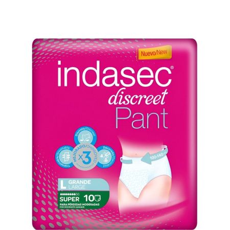 Indasec Pant Discreet Super Talla L Pant antifugas y antiolores con núcleo absorbente para pérdidas moderadas 10 uds