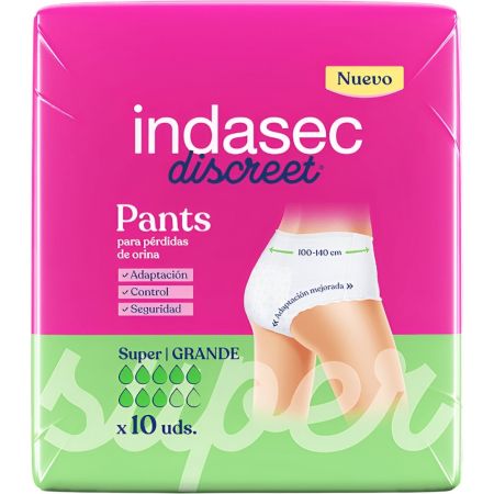 Indasec Pant Discreet Super Talla L Pant antifugas y antiolores con núcleo absorbente para pérdidas moderadas 10 uds