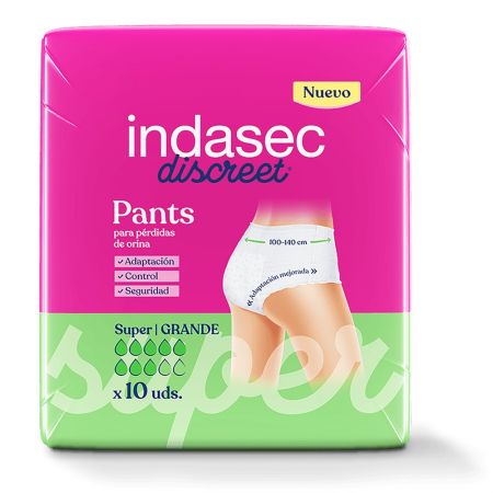 Indasec Pant Discreet Super Talla L Pant antifugas y antiolores con núcleo absorbente para pérdidas moderadas 10 uds