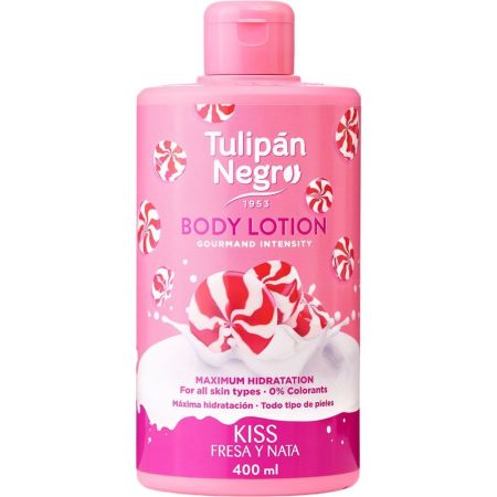 Tulipán Negro Kiss Fresa Y Nata Body Lotion Loción corporal sin parabenos para una máxima hidratación 400 ml