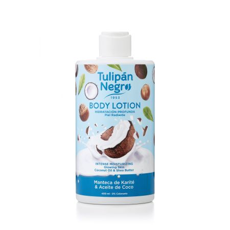 Tulipan Negro Manteca De Karité & Aceite De Coco Body Lotion Loción hidratante para una intensa hidratación con aroma suave y refrescante 400 ml