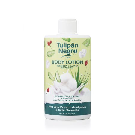 Tulipan Negro Aloe Vera Extracto De Algodón & Rosa Mosqueta Body Lotion Loción hidratante para una intensa hidratación con aroma suave y refrescante 400 ml