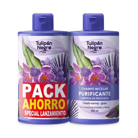 Tulipan Negro Purificante Champú Micelar Duplo Pack Ahorro Champú purificante aporta una limpieza profunda para cabellos normal o graso 2x400 ml