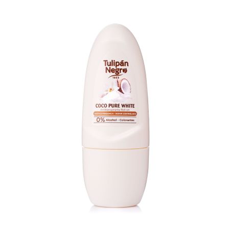 Tulipan Negro Coco Pure White Desodorante Roll-On Desodorante sin alcohol antitranspirante para sudor controlado y exótica fragancia 50 ml