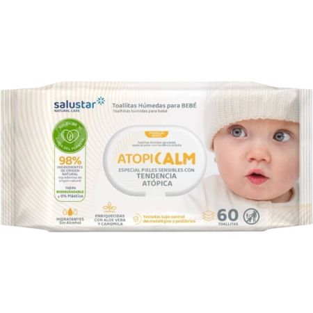 Salustar Atopic Calm Toallitas Húmedas Para Bebés Toallitas húmedas para bebé sin alcohol con aloe vera y camomila piel suave y calmada 60 uds