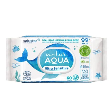 Salustar Natur Aqua Ultra Sensitive Toallitas Húmedas Para Bebé Toallitas húmedas para bebé limpieza profunda y delicada con 99% agua y fibras naturales 100 uds