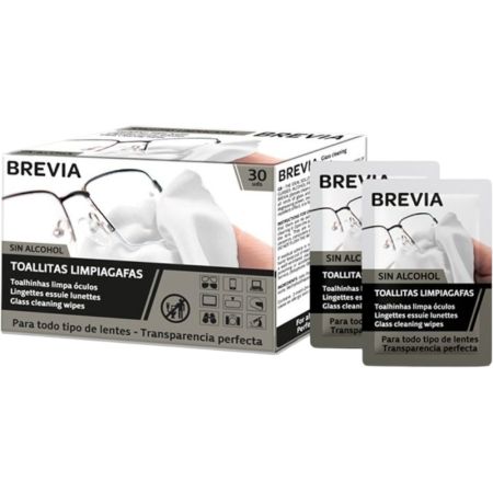 Brevia Sin Alcohol Toallitas Limpiagafas Toallitas limpia gafas monodosis no dejan marcas y tienen efecto desengrasante 30 uds