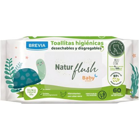 Brevia Baby Cream Toallitas Higiénicas Para Bebé Toallitas biodegradables de wc para bebé con aloe vera 60 uds