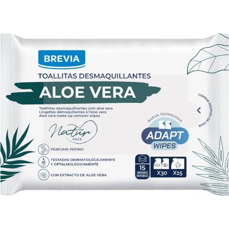 Brevia Aloe Vera Toallitas Desmaquillantes Toallitas desmaquillantes con extracto de aloe vera y aroma a pepino 15 uds