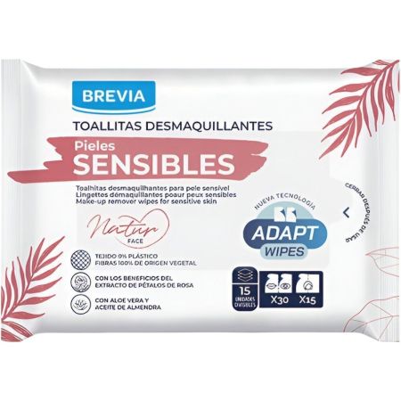 Brevia Natur Face Toallitas Desmaquillantes Toallitas desmaquillantes par rostro y ojos con extracto de pétalos de rosa 15 uds